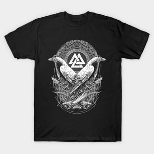 Odin Ravens Valknut Norse Pagan Viking Raven Huginn and Muninn T-Shirt